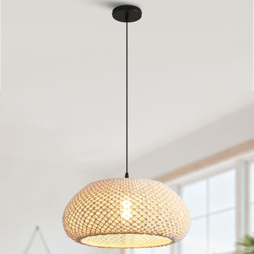 Boho Chandelier for Dining Room, 19" Boho Macrame Pendant Light, Hand-Woven Cotton Rope Farmhouse Ceiling Light for Kitchen Island, Living Room, Bohemian Hanging Lamp with Adjustable Cord - color: D3054