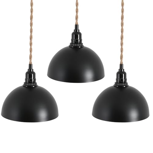 3 Light Hemp Rope Plug in Pendant Light Rattan Hanging Lights with Plug in Cord with Woven Lamp Shade, Hanging Lights with Plug in Cord Hemp Rope Hanging Lamp - color: 3 Light 7.8IN Pendant Light