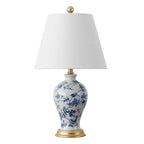 JONATHAN Y 24" Blue/White French Country Ceramic Floral Urn Table Lamp, White Linen Shade, Chinoiserie Ginger Jar Bedside Lamp for Living Room Bedroom, LED Bulb (JYL3009B) - color: Blue/White