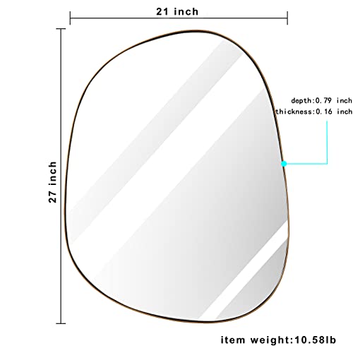 ELEHUME Asymmetrical Mirror for Wall Decor 21"*27", Modern Brass Framed Wall Mirror for Living Room Bathroom Bedroom Entryway ELE-STOU-0065G - color: Brass, size: 27"L x 21"W
