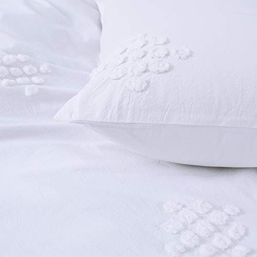 YINFUNG Tufted Duvet Cover Cotton Textured Boho Queen White Clipped Dot Shabby Chic Jacquard Geo Elegant Pretty Cute Duvet Cover Set 90x90 Diamond Bohemian Bedding Set Zip - color: White, size: Queen