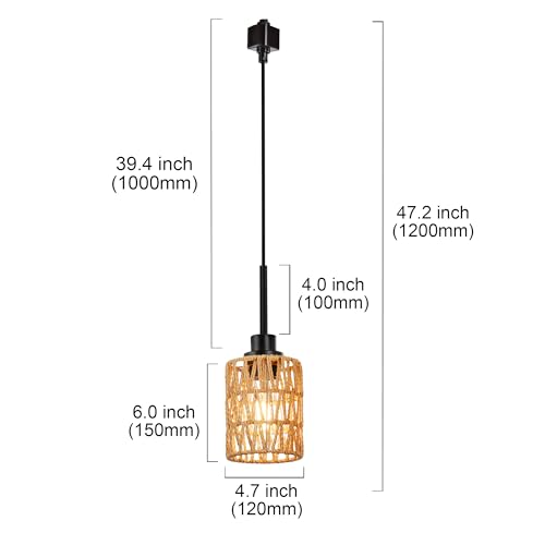 MELUCEE 4 Packs H-Type Track Hanging Light Black Ceiling Track Lighting Fixtures Rattan Pendant Light for Kitchen Island Dining Room Restaurant, Compatible with H Type Track Lighting Rail, E26 Socket