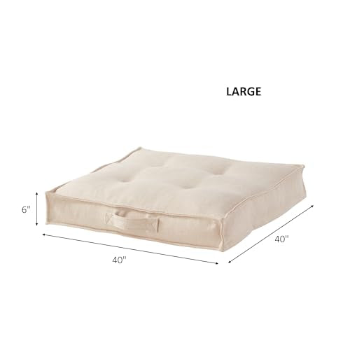 Square Tufted Floor Pillow with Removable Cover, Cream, Large (40") - color: Cream, size: Large (40")