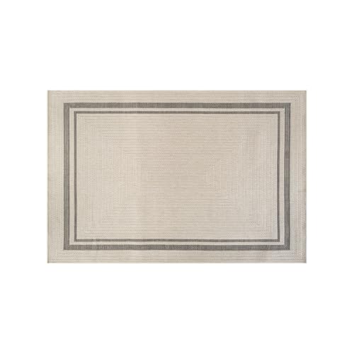 Beverly Rug Easy Jute Bordered Entry Rug 2x3 Washable Durable Indoor Outdoor Area Rugs for Living Dining Room Patio Office Stain Resistant Non Shedding Casual Indoor Outside Carpet 2 x 3 Off-White - color: Bordered/Off-white-black, size: 2' x 3' (Rectangu
