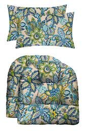 RSH DECOR: Tufted U-Shapes & Lumbars 2 of Each | 19” x 19” & 20"x12" |Water-Resistant Spun Fabri |Outdoor Wicker Cushions & Support Pillows for Patio Furniture |Copeland Caribe Blue Floral-Made in USA - color: Copeland Caribe Blue Floral, size: 19" x 19"
