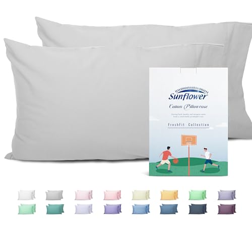 Sunflower Queen Pillowcases Set of 2, 100% Cotton Queen Pillow Cases 2, 20×30 inches Ash, Soft and Breathable - color: Ash, size: Queen (20"x30")