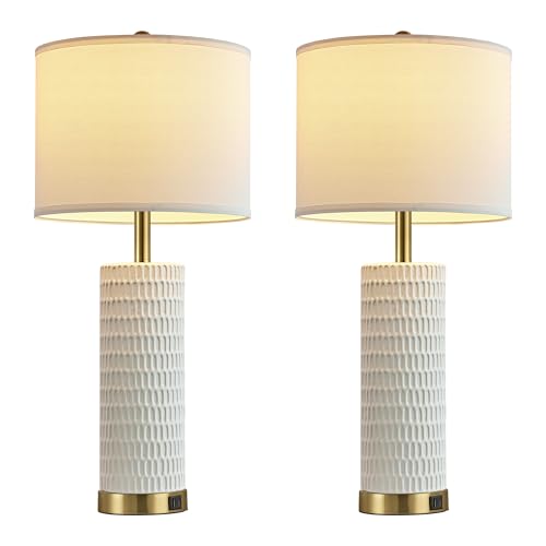 Reaketon 26.5" Ceramic Table Lamps Set of 2, 3 Way Dimmable Touch Control Table Lamps for Living Room, Modern Lamps for Nightstand, Gold - color: White Shade & Gold Base