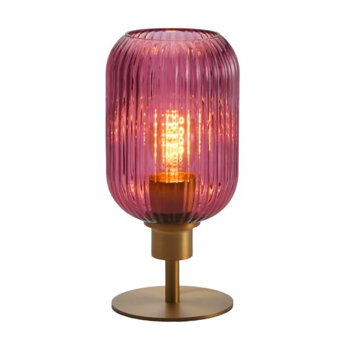 Mid Century Glass Table Lamp,Dimmable Desk Lamp,LED Bulb Included,Timer Build-in,Purple Ribbed Glass - color: Purple Ribbed, size: Timer