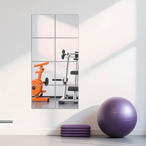 Ruomeng Full Length Mirror Tiles - 12 Inch x 8Pcs Frameless Wall Mirror Full Body Mirror for Home Gym Vanity Bedroom, Living Room - size: 12"x12"-8pcs