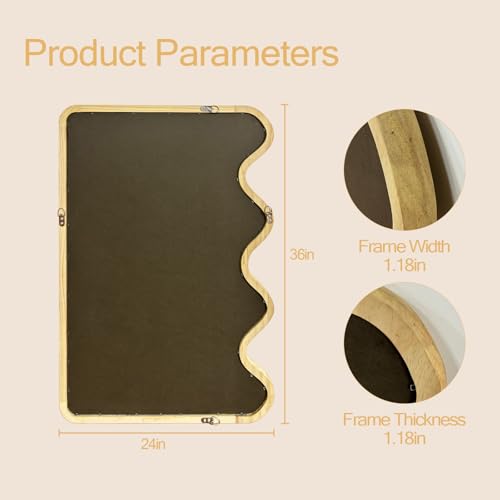 ULIKE Wavy Mirror for Wall, Rustic Wood Mirror for Bathroom Vanity, 24x36 Wooden Wall Mirrors Decorative for Bedroom, Living Room, Entryway, Natural - color: Wavy Wood