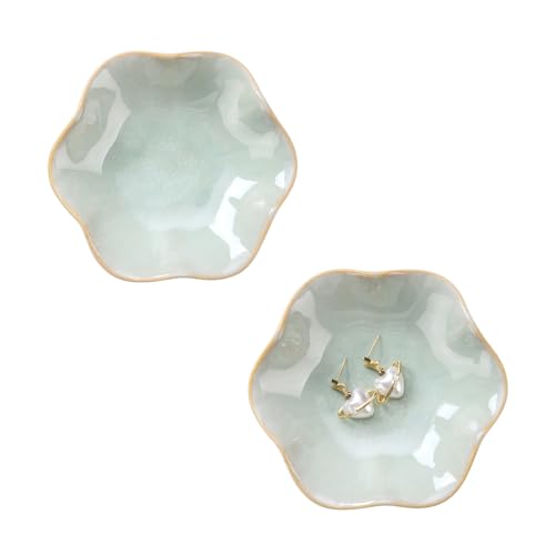 JAMEND CLXP 2PCS Lotus Leaf Shape Ring Holder Dish, Small Key Bowl, Ceramic Trinket Tray Jewelry Dish Organizing Necklace Earrings for Mom Friend Sister, All Jewelries Are NOT Included, Light Green.… - color: Light Green-2PCS