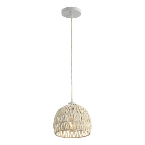 JONATHAN Y 8.25" Cream Modern Bohemian Woven Rope LED Pendant Light Fixture, Adjustable Dome Ceiling Lamp for Kitchen Island, Rope Shade, Coastal Farmhouse Decor (JYL6512C) - color: Cream, size: 8.25"
