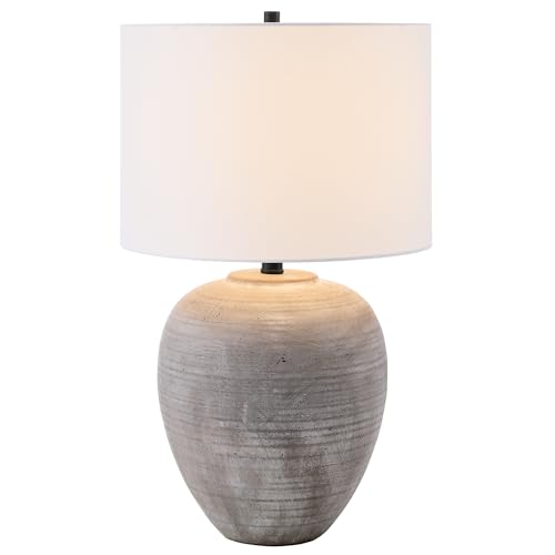 Henn&Hart 23" Modern 1-Light Table Lamp with White Fabric Drum Shade for Living Room, Bedroom, or Office, Rustic Earth