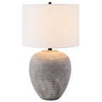 Henn&Hart 23" Modern 1-Light Table Lamp with White Fabric Drum Shade for Living Room, Bedroom, or Office, Rustic Earth