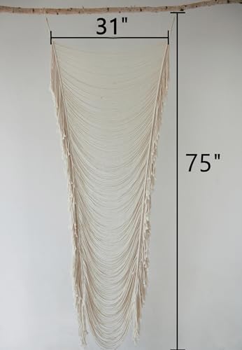 Macrame Curtain Boho Curtains Room Divider Wedding Or Wall Decor Doorway Window Wall Decor Macrame Cord Fiber Yarn Art Craftsmanship Bedroom Headboard Décor 31" Wx 75" L - color: Ivory2