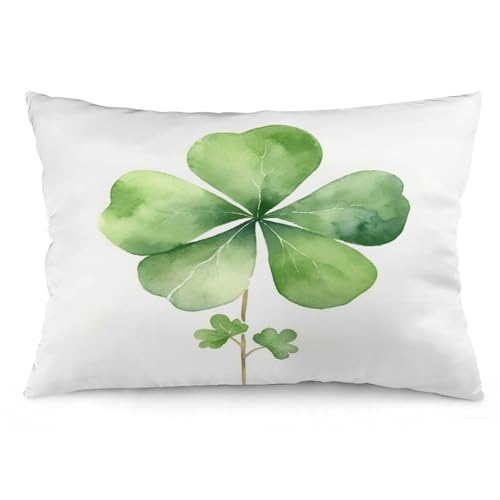 Watercolor Green Lucky Clover Cushion Covers 12 "x20 Irish Style Lumbar Pillow Covers Outdoor Pillowcase Double-Sided Printed Pillow Cover Decorative Pillows for Bed for Sofa Home Decor - color: Pattern-1, size: 20" x 12" (Pack of 1)