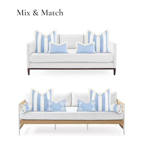 Hofdeco Premium Coastal Hampton Outdoor Performance Throw Pillow Cover Only, 20"x20" Water Repellent, UV and Fade Resistant for Backyard, Couch, Poolside, Azure Blue Woven Beach Stripes - color: Azure Blue Beach Stripes 20"x20"