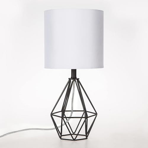 Black Bedside Table Lamps Set of 2, Small Nightstand Lamps for Bedroom, Modern Desk Lamps with TC Fabric Shade Geometric Metal Base for Living Room Study Office Farmhouse - color: Black-2 Pack