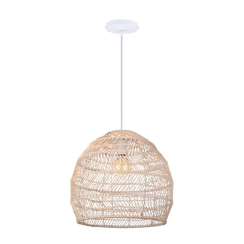 Arturesthome 15.7" Rustic Woven Pendant Ceiling Light Fixture,Rattan Chandeliers Hanging Light for Farmhouse Home Decro Kitchen Island Dinning - color: Rattan, size: 15.7in*13.78in