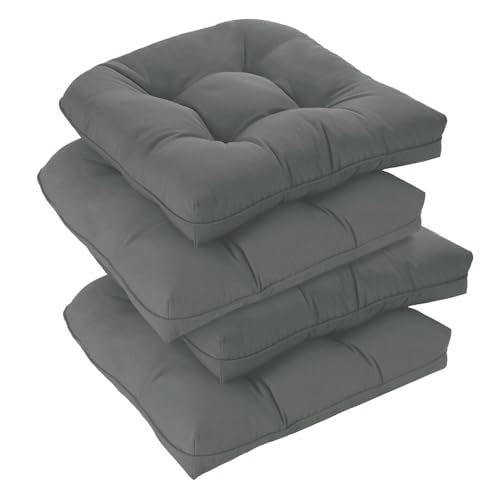 downluxe Outdoor Chair Cushions Set of 4 for Patio Furniture, Water Resistant Tufted Overstuffed Patio Furniture Cushions, Thick Outdoor Seat Cushion, 19" X 19" X 5", Dark Grey - color: Dark Grey, size: 4 Count (Pack of 1)