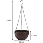Foraineam 4 Pack 8.2 inch Self-Watering Hanging Planters, Garden Flower Plant Pot Container, Hanging Basket Planter with Drainer and Chain for Indoor Outdoor Use, Coffee Brown
