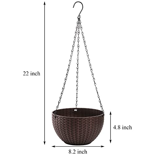 Foraineam 4 Pack 8.2 inch Self-Watering Hanging Planters, Garden Flower Plant Pot Container, Hanging Basket Planter with Drainer and Chain for Indoor Outdoor Use, Coffee Brown