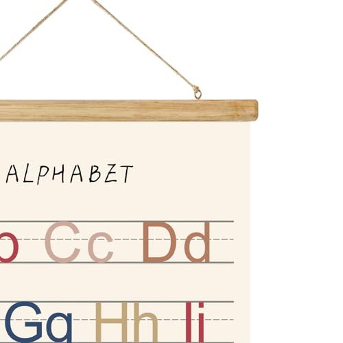 ABoby Vintage Illustrated Alphabet Numbers Chart Posters - Educational Nursery Wall Art for Classroom Homes - Retro Style Painting with Wood Frames - Ready to Hang - color: Alphabet and Numbers