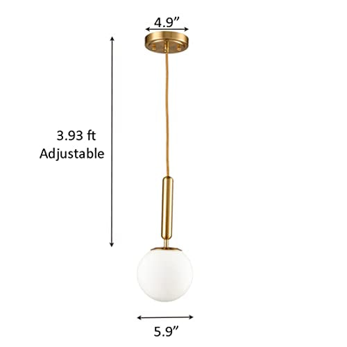 DIRYZON Brass Pendant Lights Kitchen Island Set of 2,Modern Hanging Light Fixture Globe Pendant Lighting with Milk Glass,Adjustable Height - color: Gold, size: 6 Inch-Hardwired-2 Pack