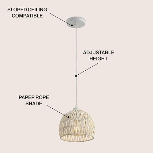JONATHAN Y 8.25" Cream Modern Bohemian Woven Rope LED Pendant Light Fixture, Adjustable Dome Ceiling Lamp for Kitchen Island, Rope Shade, Coastal Farmhouse Decor (JYL6512C) - color: Cream, size: 8.25"