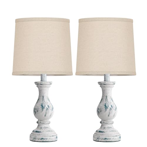 Seealle Farmhouse Table Lamps Set of 2 - Rustic Lamp for Bedroom Living Room, 22" Boho Bedside Lamps for Night Stands End Table Office Desk Lamp Nightstand Clearance with Linen Shades(Washed Blue) - color: D. Washed Blue