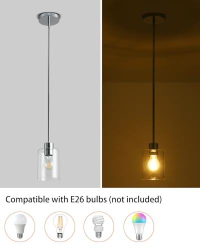 Chrome Pendant Lights Kitchen Island - Clear Glass Pendant Light Fixture Multiple Stems Rods 3 Units 12 Inch 3 Units 4 Inch (1 Pack Chrome Downrod) - color: Chrome 1PK