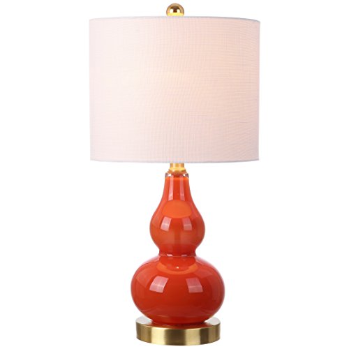 JONATHAN Y 20.5" Sunset Orange Glass Table Lamp, Modern Gourd Bedside Nightstand Lamp for Bedroom, Living Room, White Linen Shade, LED Bulb Included (JYL1028G) - color: Sunset Orange, size: Single