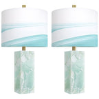 Scenekoy 23" Alabaster Table Lamp Set of 2 with Night Light for Bedroom Living Room, Rotary Switch, Blue Table Lamp with Linen Shade, Modern Nightstand Lamps for Room Bedside Bedroom (Bulb Included) - color: Blue