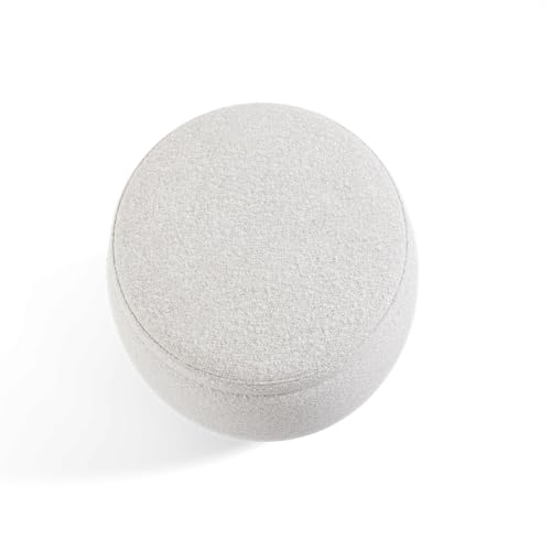 CHERS Round Ottomans with Storage, Modern Foot Stool, Upholstered Small Pouf Ottoman for Living Room Bedroom Footrest Bench Seat, White