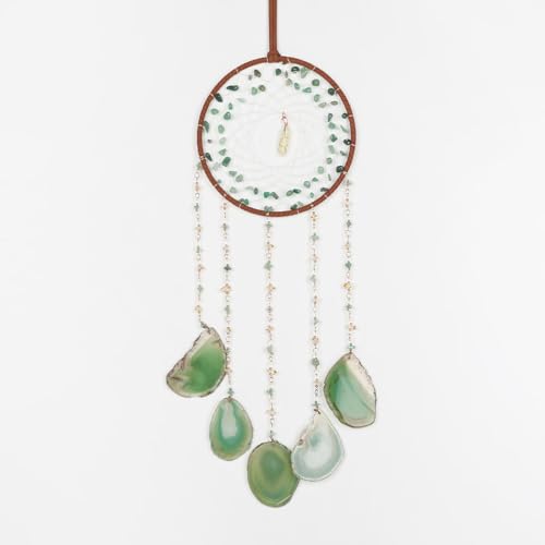 Green Aventurine Gemstone Agate Large Dream Catcher Chakra Dream Catcher with Crystals Handmade Dreamcatcher Wall Decor for Adults Boys Girls Bedroom Garden Bless Gift - color: Green Aventurine