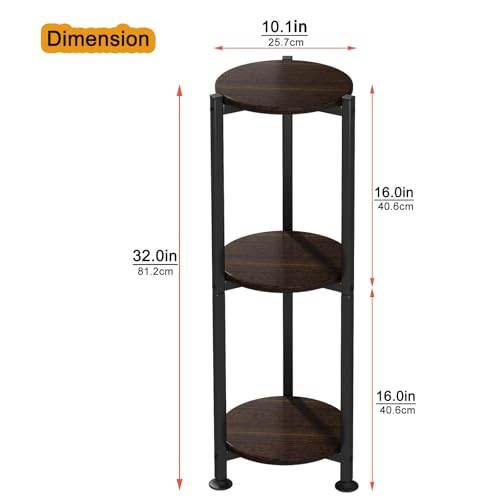 Plant Stand Indoor Outdoor 2 Tier Tall Metal Corner Storage Tiered Plant Shelf Holder Multiple for Living Room Balcony Garden,Black (3 Tier-Black Oak Round)