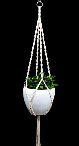 4 Legs Cotton Rope Macrame Plant Hanger Hanging Planter Holders Cream Color, 48-inches for 10-12" Pot (Cream) - color: Cream