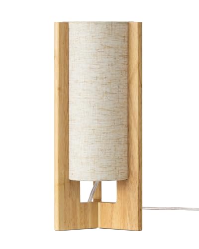 EDISHINE Small Wood Table Lamp, 13.5" Modern Bedside Lamp, Beige Linen Shade, Natural Wood Cylinder Nightstand Lamp for Bedroom Living Room, On-Off Line Switch, E26 Base (Bulb Not Included) - color: Natural Wood Color