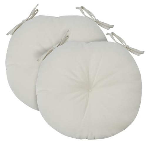 FUNHOME 15"x15"x4" Bistro Chair Cushion Set of 2, Water Repellent Round Outdoor Chair Cushions with Ties, Patio Tufted Chair Pads for Home Garden (Cream Beige) - color: Cream Beige