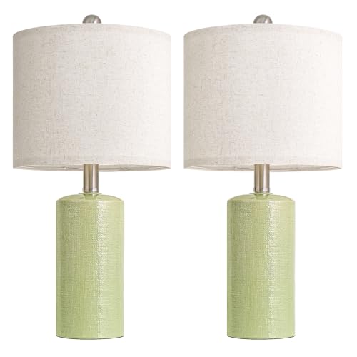 G-SAFAVA 20.5" Small Table Lamps for Living Room Lamp Set of 2 Ceramic Lamps for Bedroom Bedside Lamps Modern Boho Lamps for Night Stands Farmhouse Nightstand Lamp Side End Table Lamp, Light Green - color: Light Green