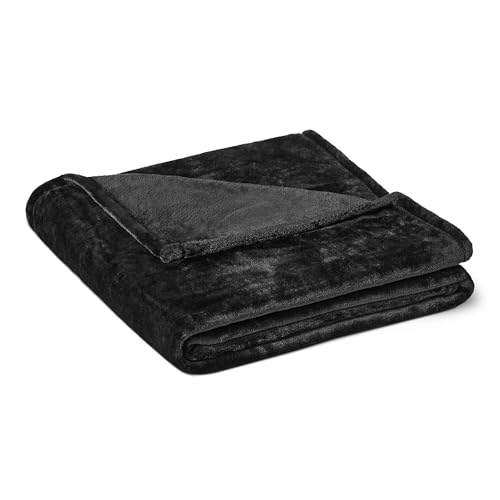 Amazon Basics Soft Fleece Throw Blanket, Cozy Microfiber, Feels Comfortable on Skin, Fade-Resistant, Warm for Couch & Sofa, 50 x 60 Inches, Black - color: Black, size: 50 x 60 inches