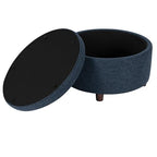 HomePop 28" Round Storage Ottoman - Textured Navy - color: Textured Navy