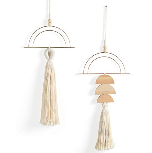 IOWER Boho Wall Decor Macrame Wall Hanging Bohemian Bedroom Wall Art Bathroom Decor Kitchen Tassel Home Wall Aesthetic Christmas Gifts 2 Pcs - color: Ivory
