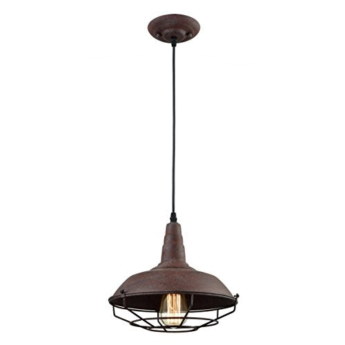 DAYCENT Barn Style Pendant Light Farmhouse Caged Pendant Lighting Industrial Metal Wire Hanging Pendant Light Barn Pendant Light Fixtures for Kitchen Island Hallway Foyer, Rust Finish - color: Hard-wired