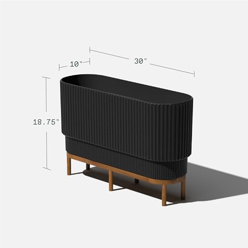 Veradek Demi Series Raised Long Planter for Indoor/Outdoor Use | Made from Plastic & Stone w/Wooden Stand | Modern Patio Décor for Flowers/Shrubs - color: Black/Brown, size: 30 inch - 2 Pack