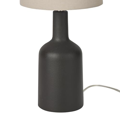 Nourison Home 22" Black Ceramic Table Lamp with Oatmeal Linen Shade for Modern Farmhouse, Bedside Lamp, Living Room Lamp, Small Accent Lamp for Dining Room - color: Black