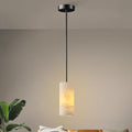 YUYI Alabaster Pendant Light Kitchen Island, H-9.5in Black Pendant Light Fixtures with Natural Marble Shade, Adjustable Ceiling Pendant for Dining Room, Living Room, Bedroom & Bathroom - color: 2-Black, size: 1 Pack
