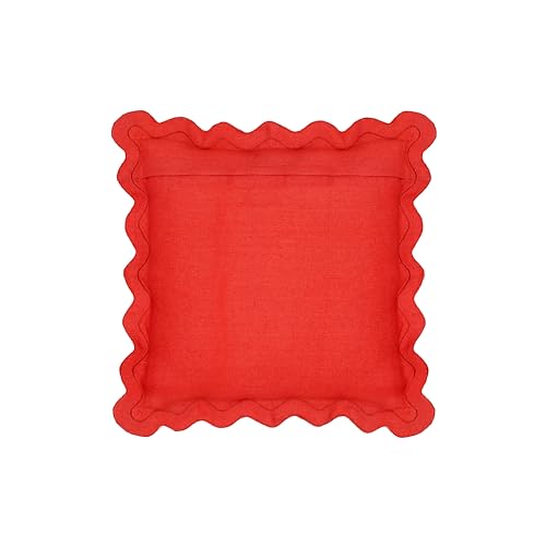Tov Furniture Scalloped Edge Rust and Pink Linen Throw Pillow - color: Rust, Pink