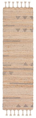 SAFAVIEH Natura Collection Runner Rug - 2'3" x 8', Natural & Beige, Flat Weave Boho Braided Tassel Jute & Wool Design, Ideal for High Traffic Areas in Living Room, Bedroom (NAT278A) - size: 2'3" x 8' (Runner)
