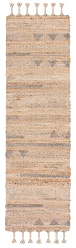 SAFAVIEH Natura Collection Runner Rug - 2'3" x 8', Natural & Beige, Flat Weave Boho Braided Tassel Jute & Wool Design, Ideal for High Traffic Areas in Living Room, Bedroom (NAT278A) - size: 2'3" x 8' (Runner)